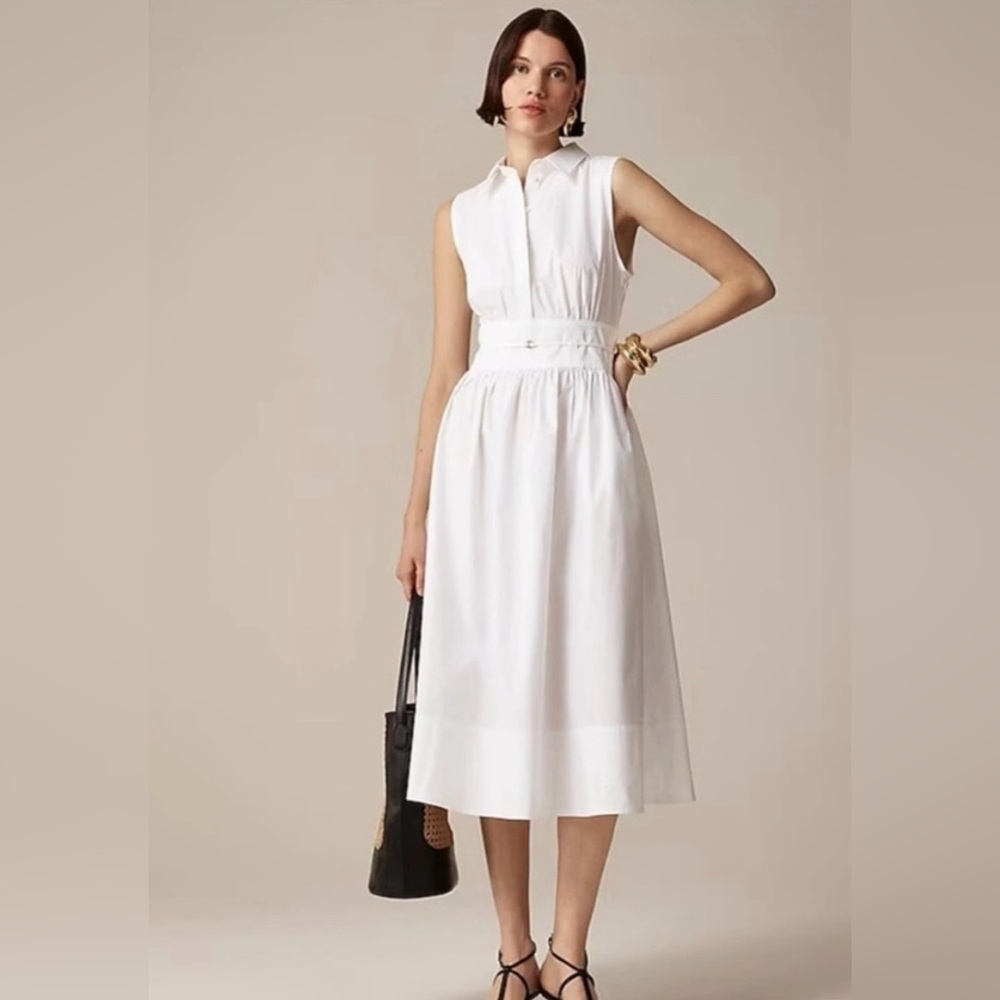 NWT J.Crew Fitted-waist shirtdress in cotton poplin White Size 6 Preppy Casual